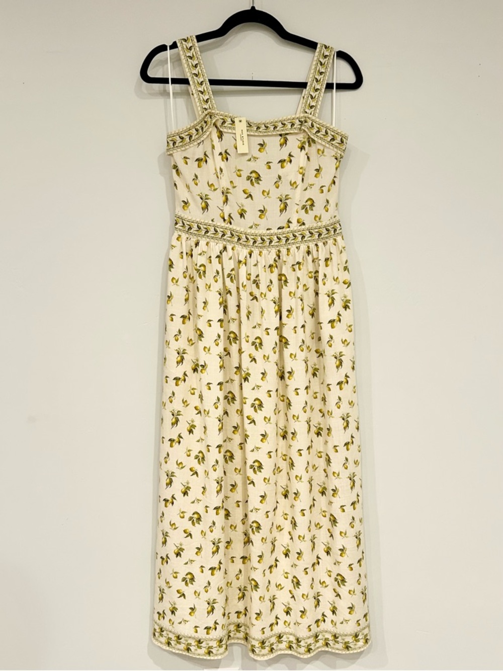 NWT Max Studio Cream Midi Dress with Lemon Details and Green Floral Trim Small - Picture 2 of 8